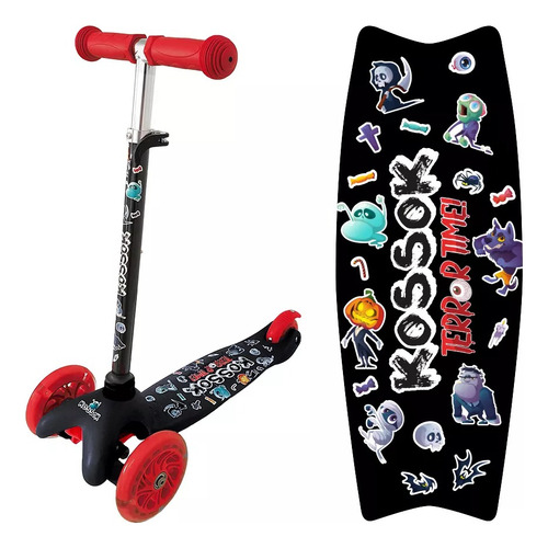 Monopatín Kossok Fun Scooter Negro 3 Ruedas Luces Led Niños