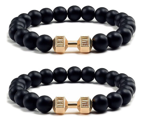 2pcs Pulsera Mancuerna, Roca Volcánica Negra Natural, Regalo