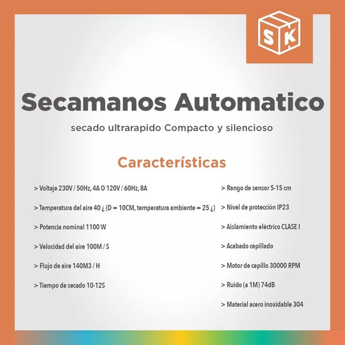 Secamanos Electrico 1100w Automatico Aproximacion Baño Black
