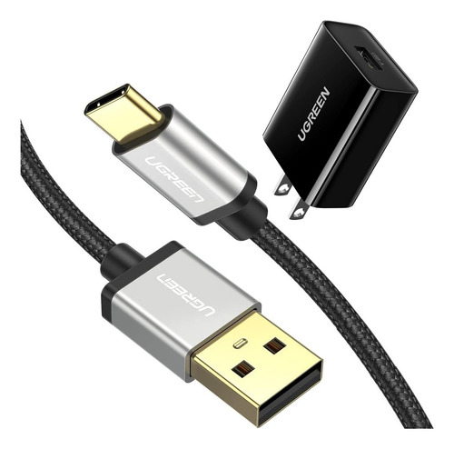 Pack Cargador Carga Rapida Qc 18w + Cable Usb A Usb-c Ugreen Color Negro