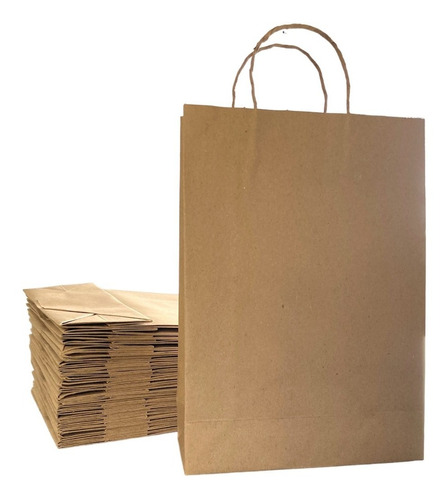 50 Bolsas De Papel Kraft Super Resistentes 25x10x35 Cm 