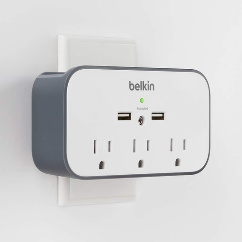 Belkin Bsv300ttcw Supresor De Picos De Pared, Usb, Con Base, Blanco/gris