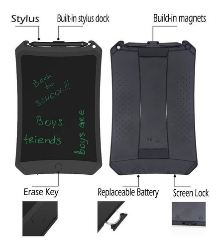 Imagen 3 de 6 de Pizarra Magica De Dibujo Para Niños Lcd Iman 8.5 Negro