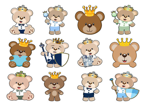 Adesivos Para Roupa Urso Principe, Termocolante Com 12