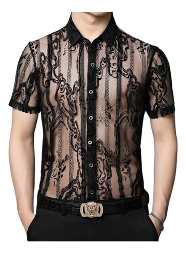 Ropa Transparente Para Hombre, Camisas Cortas De Malla De Ve
