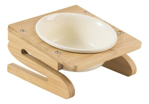 Comedero Bebedero Ceramica Deco Base Madera Perro Gato