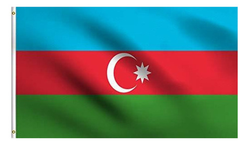 Dmse Bandera De Azerbaiyán 3x5ft Pie 100% Poliéster 100d B