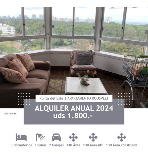 Alquiler Anual, Apartamento, 3 Dormitorios, Punta Del Este