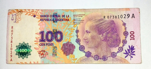 Billete Argentina 100 Pesos Eva Peron Reposic. Bot.4321a Vf (Usado)