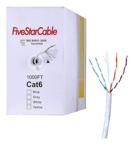 Fivestarcable Cat6 1000 Ft. 23awg Utp Bulk Internet Pvc Wire