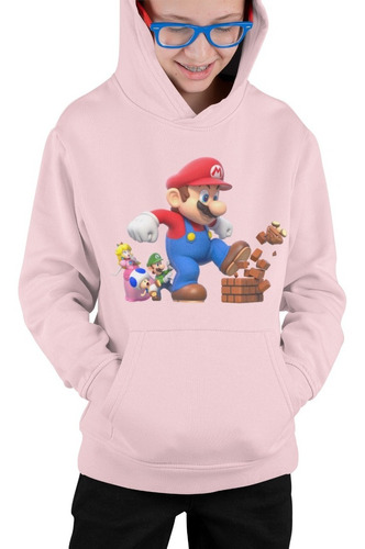 Poleron Infantil Mario Bros Game Super Estampado Unisex Niños Algodon