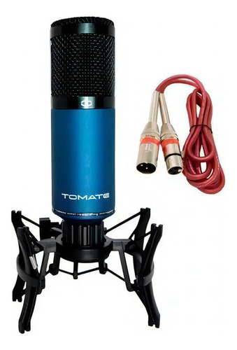 Microfone Condensador Estudio Tomate 48v Cabo Xlr Cor Azul