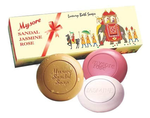 Jabones De Baño Mysore Sandal, Jazmín Y Rosa, 5.3 Oz Cada Un