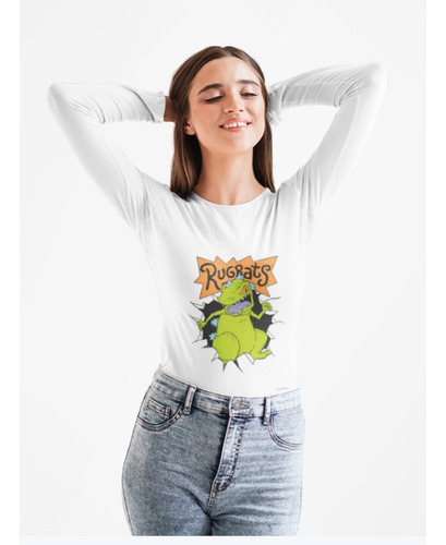 Polera Larga Dama Rugrats Bebes Rectar Dinosaurio Estampado