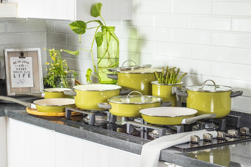 Imagen 4 de 10 de Batería De Cocina Cinsa Healthy Living Verde Olivo 10 Piezas