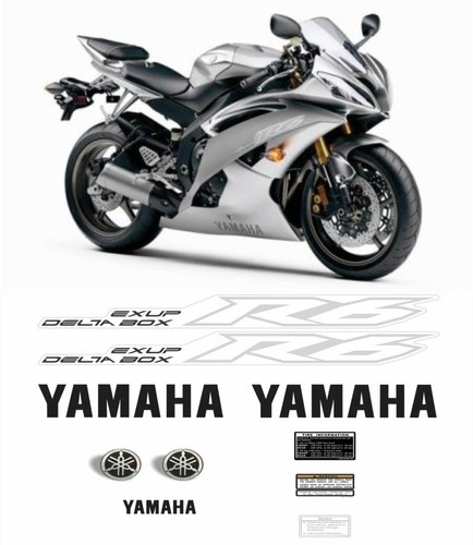 Adesivos Compatível Com Yamaha Yzf R6 2008 Prata + Etiquetas Cor ADESIVO EMBLEMA GRÁFICO R6 2008 PRATA