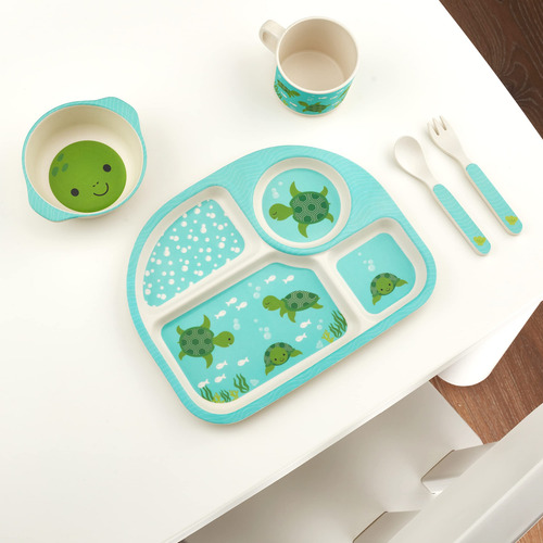 Set De Vajilla De Bambú Ecológica Para Niños Pequeños, Apta Tortugas Marinas Nombre Del Diseño Personaje