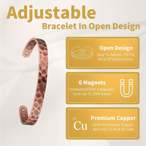 Hermosa Brazalete Pulsera Mujer Magnética Cobre Con 6 Imanes