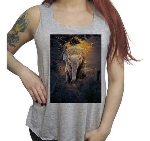 Musculosa Acampanada Elefante Africa Paisaje Animal Atardece