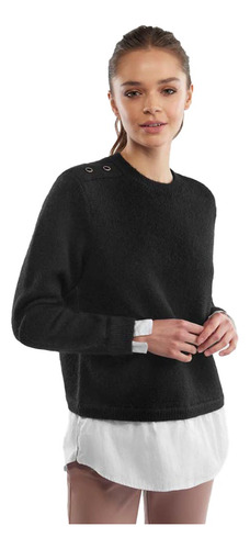 Sweater Negro Simulación De Cuello Para Mujer Sao Paulo 9023