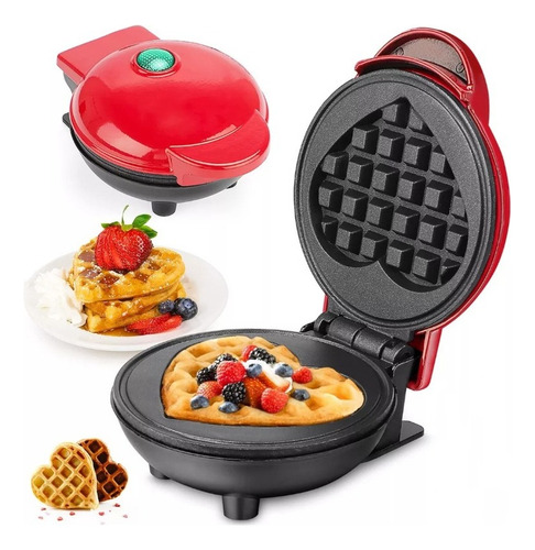 Waflera Mini Maquina Waffles Pequeña Redonda Hacer Desayunos Rojo Y Negro