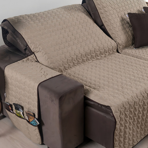 Capa Protetor Sofa Retratil 1,80m 02 Mód Dupla Face 400 Fios Cor Tabaco/caqui Liso
