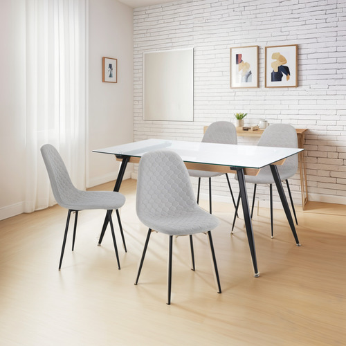 Juego De Comedor 4 Sillas Tapizado Mesa Vidrio Estilo Eames