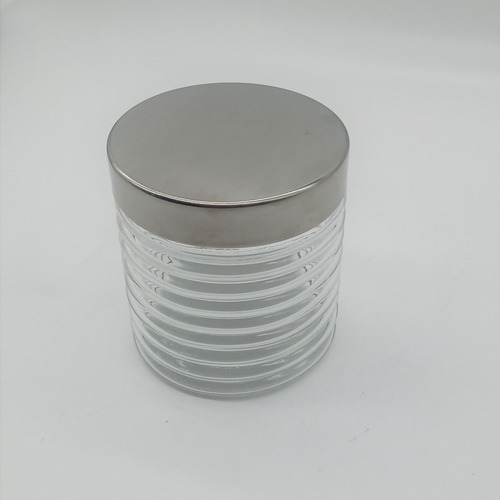 Imagen 2 de 3 de Frasco De Vidrio Acanalado Anillo Con Tapa 11x11 Cm
