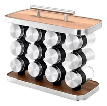 Comprar Porta Condimentos Vertical Com Alça Inox Madeira Vidro 12pçs