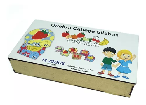 Quebra-Cabeça Silábico Frutas - Jogo para Alfabetização em Madeira