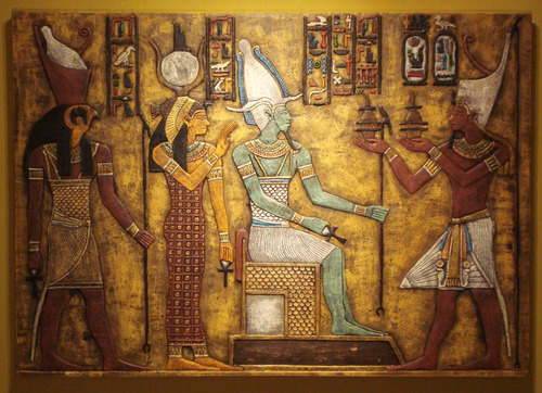 Cuadro En Relieve Tallado Seti, Horus, Isis, Osiris