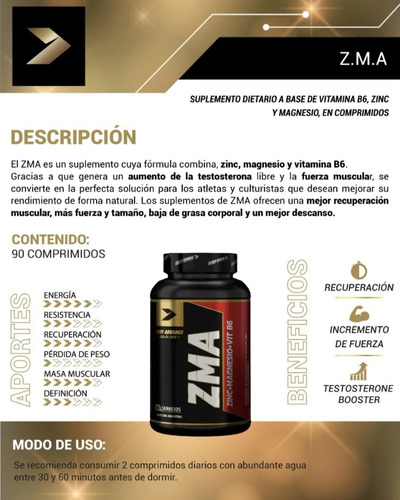 Imagen 4 de 7 de Zma Body Advance - Zinc, Magnesio, B6 - Pro Hormonal Natural