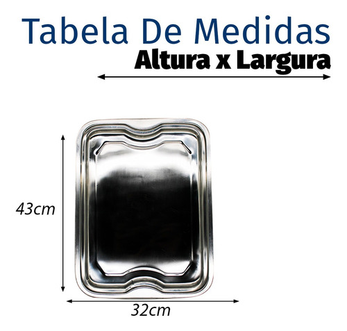 Imagem 3 de 7 de Bandeja Inox 42c Retangular Classic Bandeija Travessa Antiga