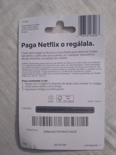 Tarjeta Regaló Netflix