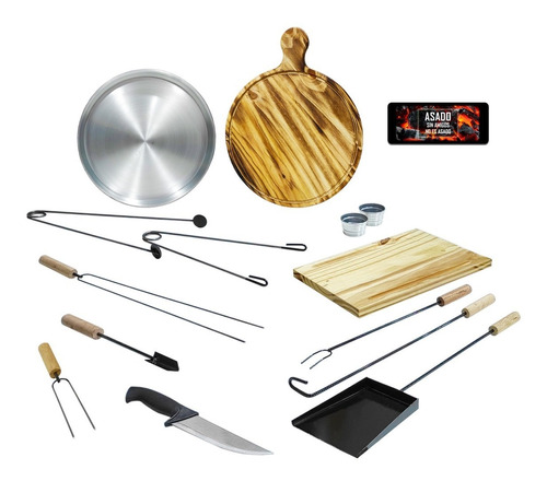 Combo Parrilla Kit X14 Piezas Completo Asador Asado Cod 1017