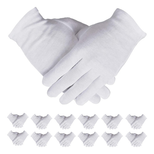 12 Pares De Guantes De Algodón Blanco Para Manos Secas