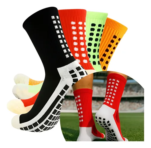 Kit 4 Pares Meia Antiderrapante Esportiva Futebol Treino Preto/ Vermelho/verde / Laranja Tamanho Unico
