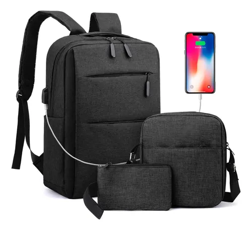 Kit De 3 Mochilas Impermeables Con Cargador Usb- Onda Shop