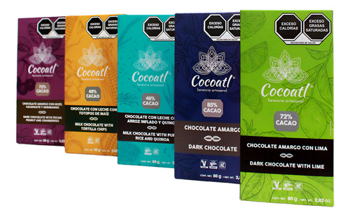 Paquete 12 Barras Chocolate Cocoatl, Sabores A Elegir