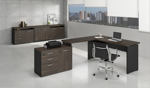 Imagem 2 de 6 de Mesa L Diretor 150x150x60x45x74cm Tampo 40mm Gaveta Imediato