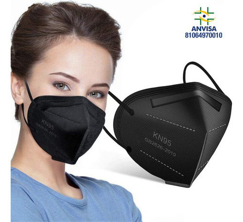 5 Máscaras Respiratórias Kn95 Pff2 Wwdoll 5 Camadas Preta Cor Preto Desenho Do Tecido Liso