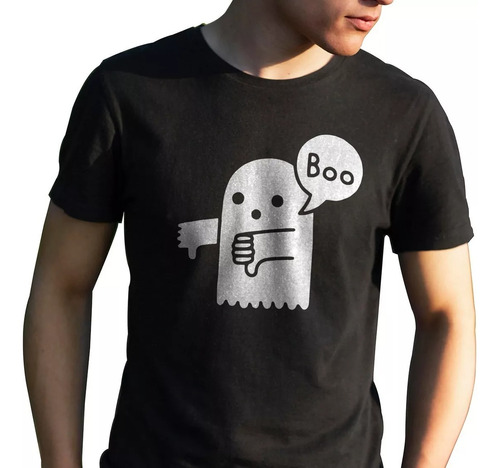 Polos Estampado Boo Fantasma Dtf Halloween Algodón Hombre