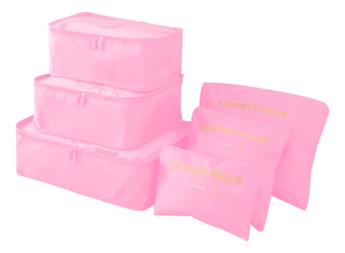 Bolsas Viaje Organizadores 6pzs Almacenamiento Impermeables Color Rosa Liso