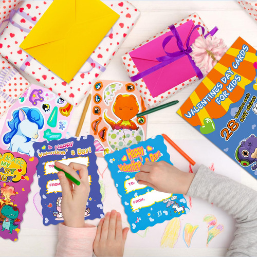 Tarjetas San Valentín Aula Niños Paquete 28 Dinosaurio Unico Color