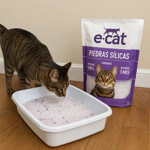 Piedras Silicas Para Gatos E-cat Absorbente Lavanda 3.8 Lts