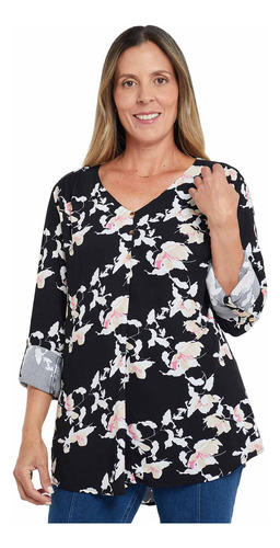 Blusa Crep Abotonada Estampada Negro Mujer Fashion's Park