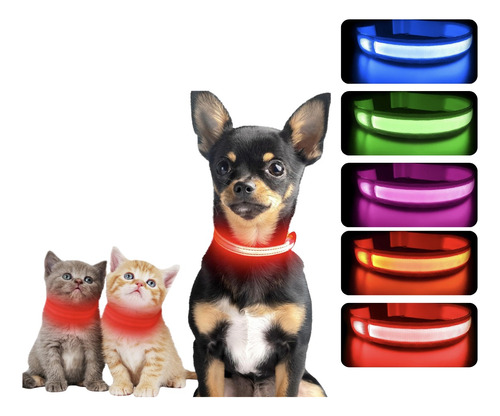 Collar Luz Led Recargable Usb Perros Y Gatos Paseo Nocturno