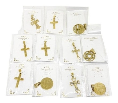 Pingente Aço Inox Dourado Kit 15 Un Atacado