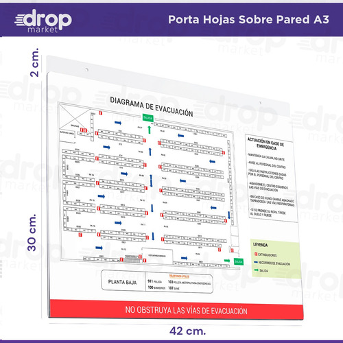 Imagen 3 de 10 de Porta Hojas A3 Acrílico Sobre Pared Transparente X 1 U.
