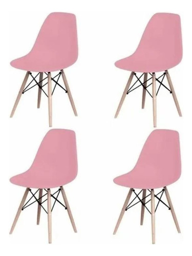 Cadeira de jantar Elidy Charles Eames Eiffel, estrutura de cor  rosa, 4 unidades